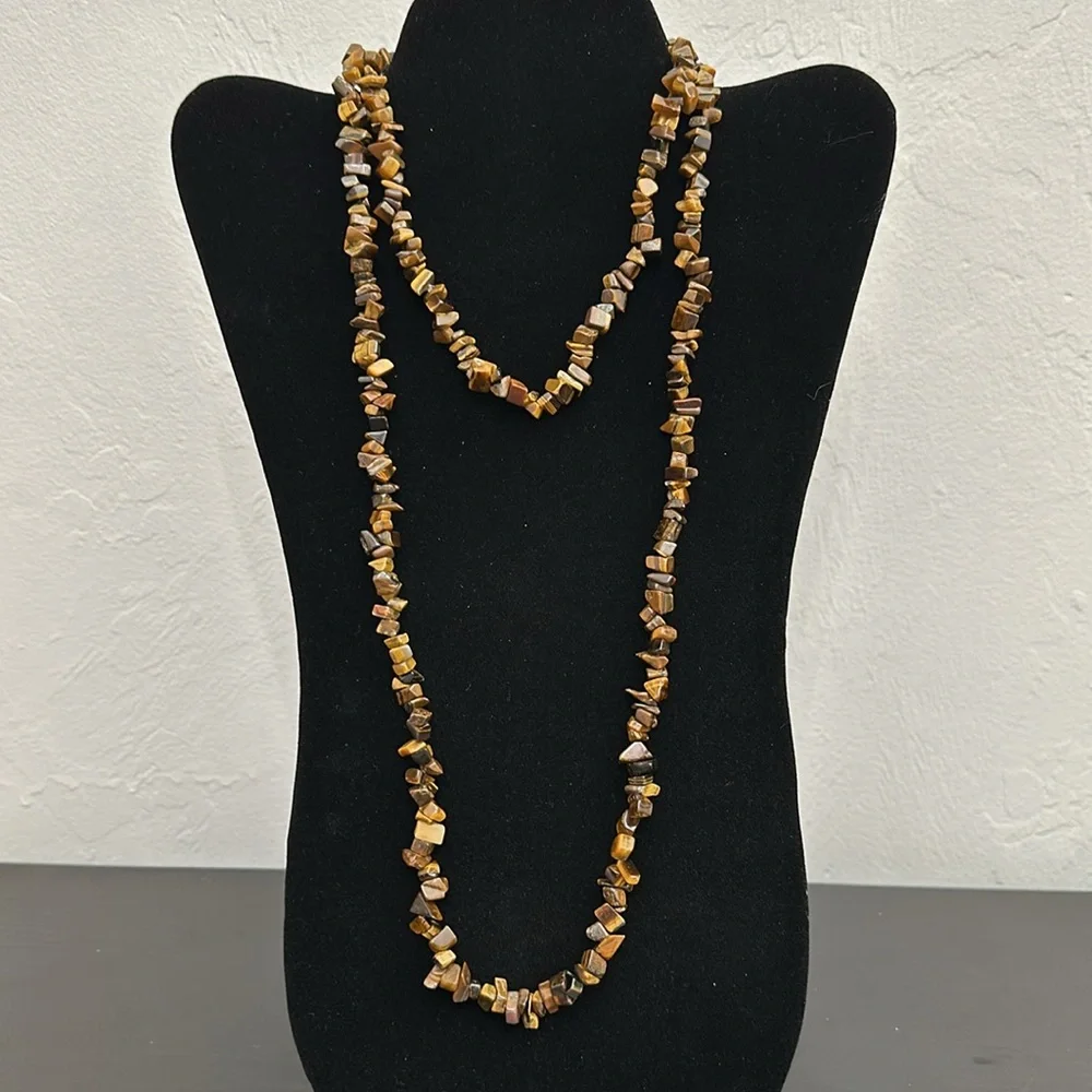 Continuous 42” Strand Polished Tiger Eye Chip Necklace